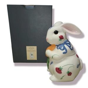 Lenox Poppies on Blue Barnyard Ceramic Cookie Jar Easter Bunny Rabbit Carrot BOX